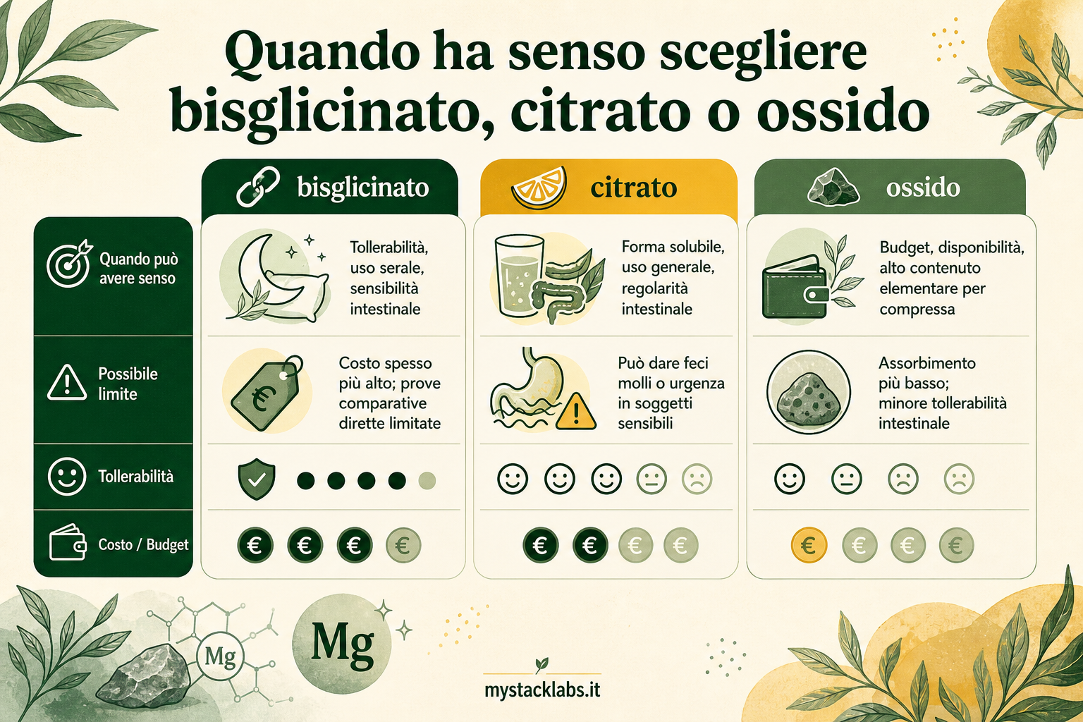 Quando ha senso scegliere bisglicinato, citrato o ossido